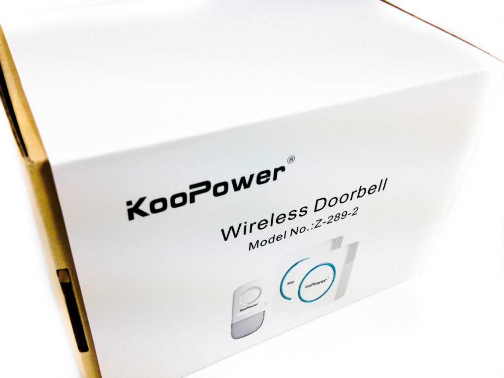 KooPower Wireless Doorbell Image shows the outer packaging of the KooPower Wireless Doorbell.