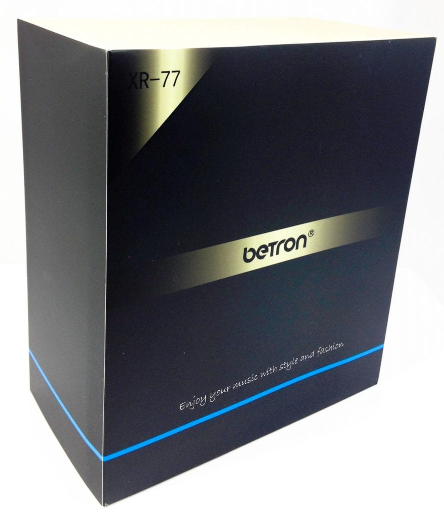 Image shows the outer packaging for the Betron XR77 Bluetooth Speaker. 
