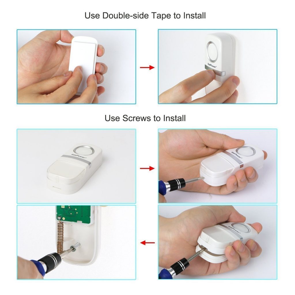 KooPower Wireless Doorbell Image shows a step by step installation guide.