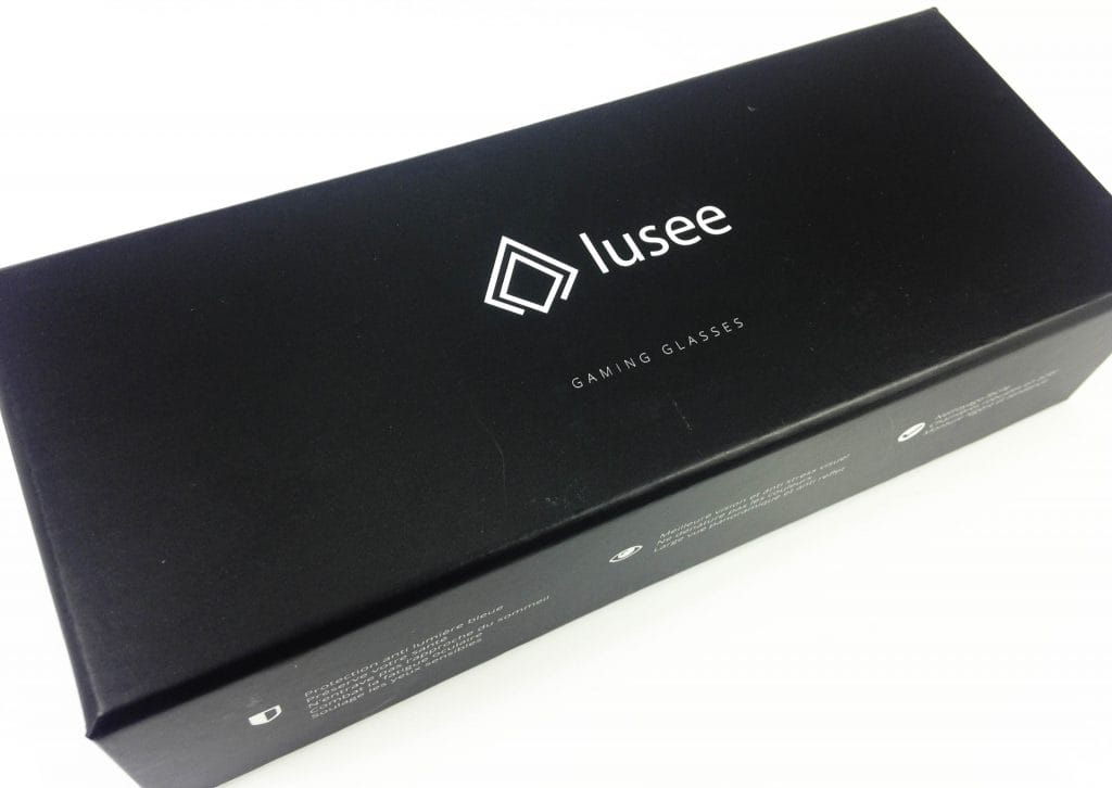 Image shows the outer box for the Lusee Gaming Glasses
