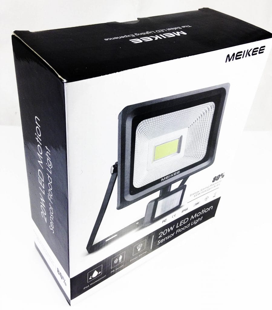 Image shows the outer packaging of the MEIKEE 20W LED Motion