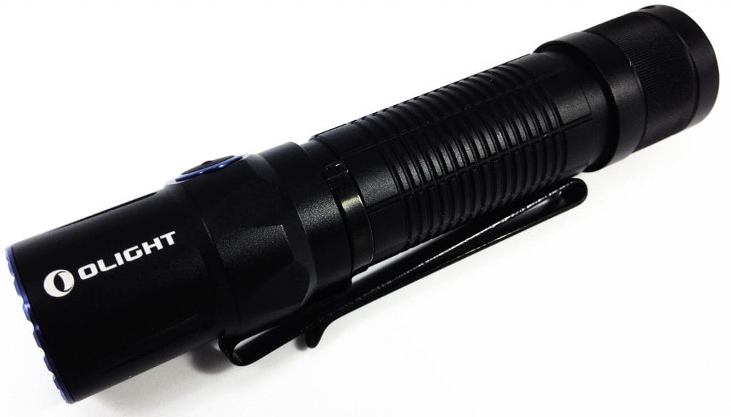 Olight M2T Warrior Flashlight Images shows the flashlight at a sideways view.