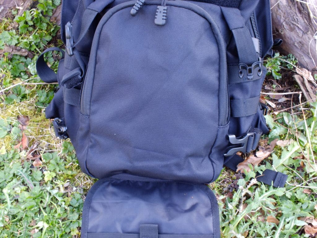 The compartment behind the MOLLE panel of the BP20