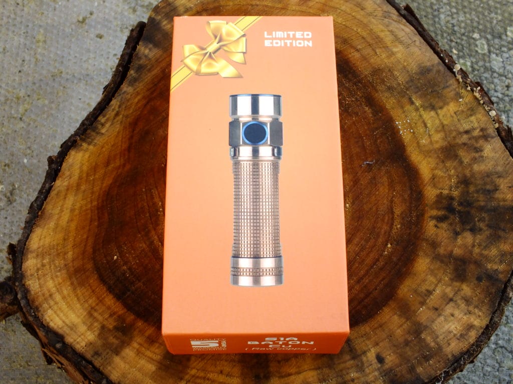 A photo of the decorative box that the Olight S1A Baton comes in