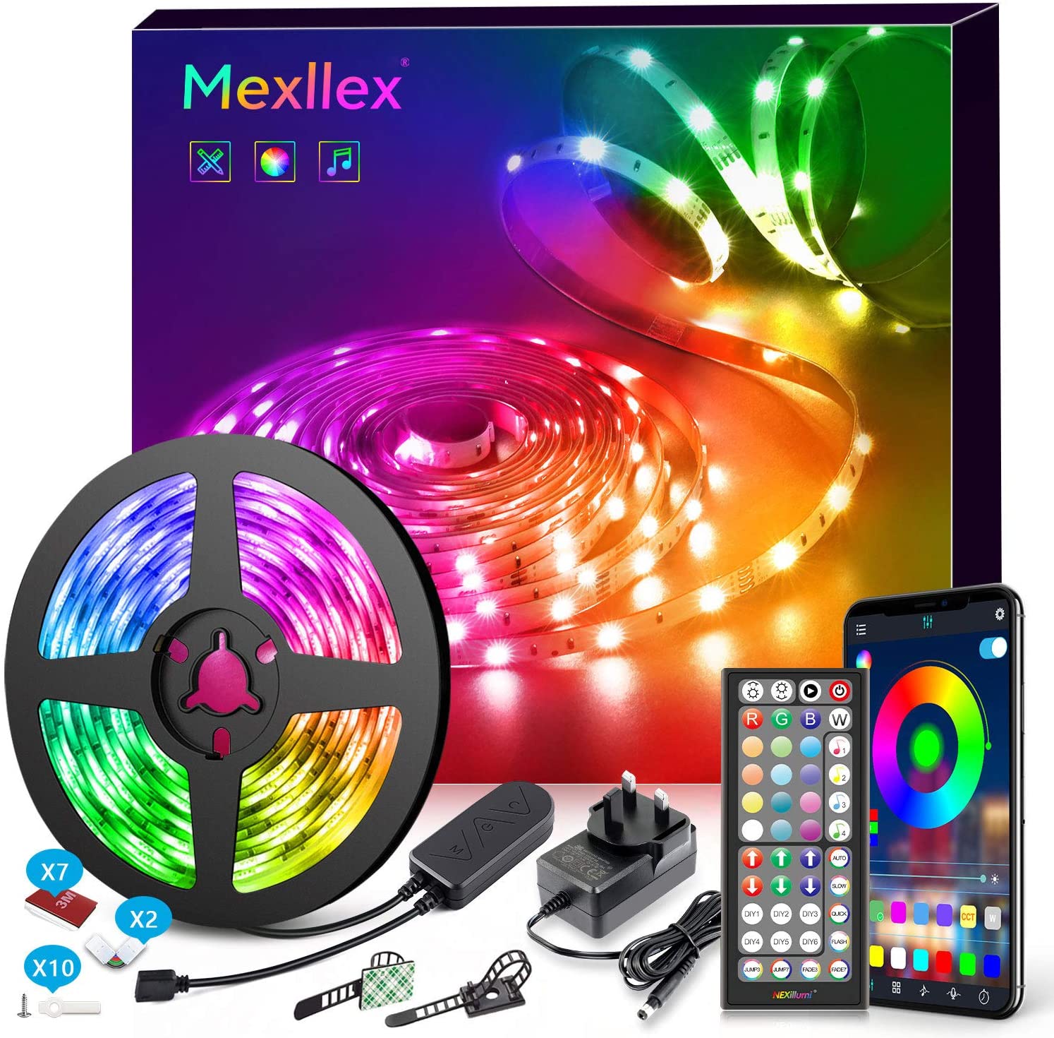 LED Strips Lights 15m mexllex 44-Key Remote RGB LED Lights with Built-in Mic to 