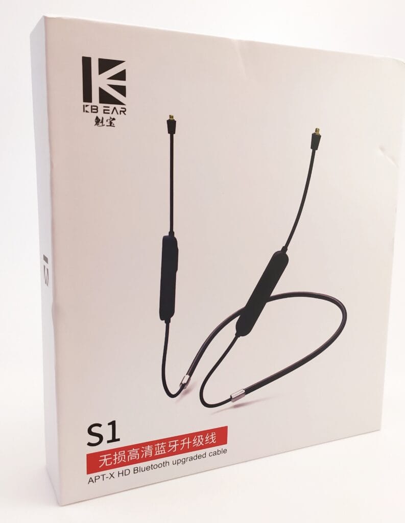 Image show the outer box which shows a product image of the KBEAR S1 Bluetooth Cable.