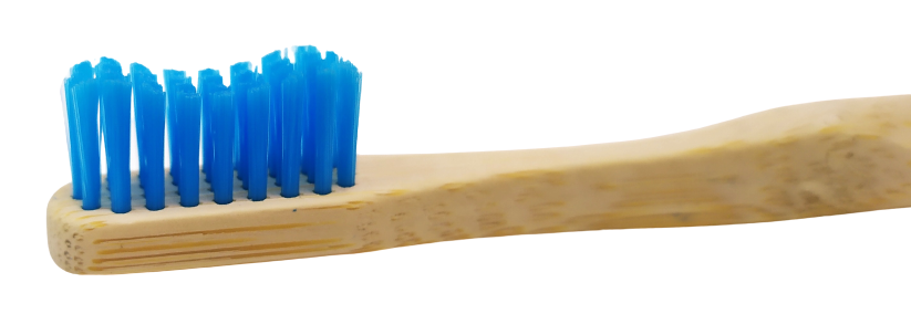 TropicBrush Bamboo Toothbrushes. Image shows the bristles of the toothbrush, the bristles are blue in colour.