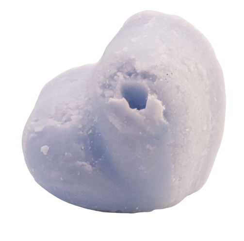 Image shows the wax melt. Each wax melt is heart shaped and purple in colour.