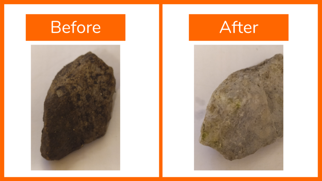 Image shows a before and after of my rock cleaning experiment.