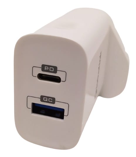 Image shows the plug power outlets. To the top there's a USB-C outlet, and a standard USB-A outlet underneath.