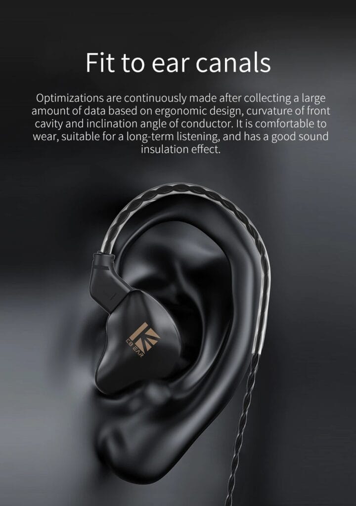 Image shows an ear with the earphone entering it.