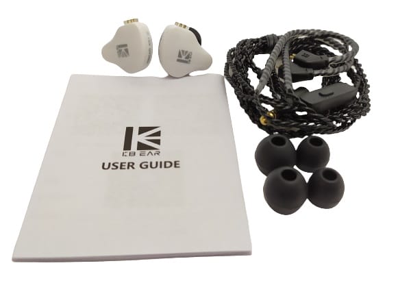 Image shows the included contents of the KBEAR KS1 Earphones.