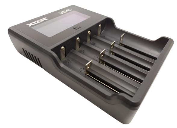Image shows the battery charger in laid down position.