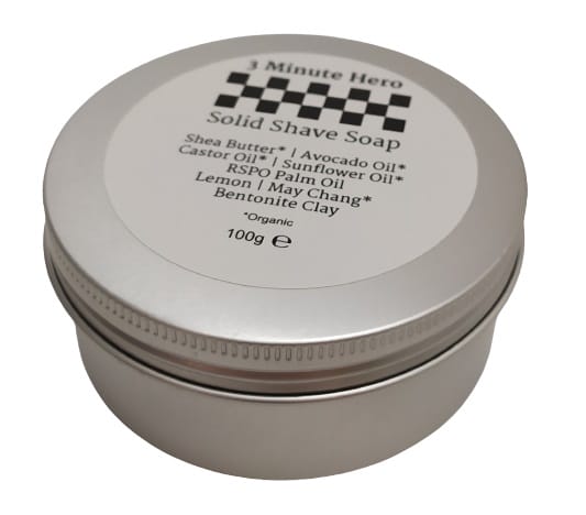 Images show the outer tin of the Chapel Green Shaving Soap.
