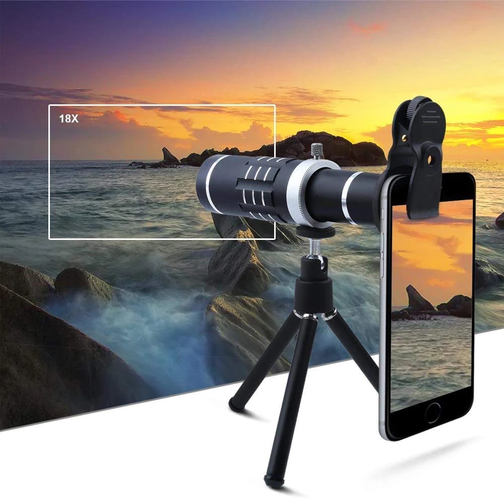 Image shows the telescope attached to a phone looking out to a seaview.