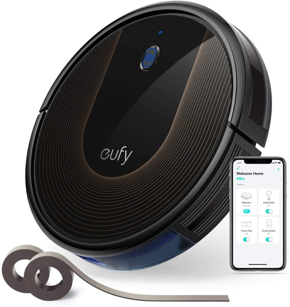 Image shows a vacuum cleaner and two boundary strips.