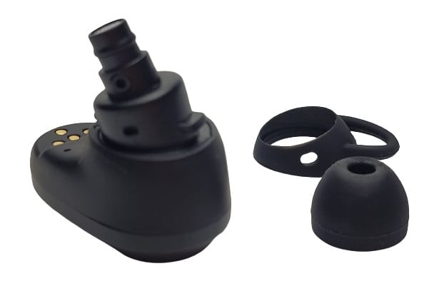 Image shows the earbud with ear tip and wing removed.