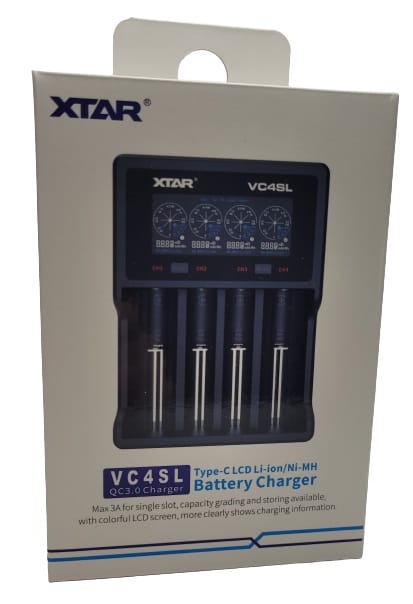 Image shows the outer box of the battery charger.