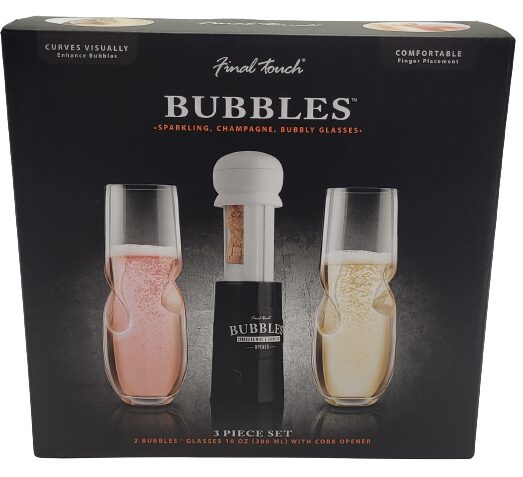 Final Touch Bubbles Stemless Champagne Sparkling Wine Glasses Set of 2 Image shows the outer box.