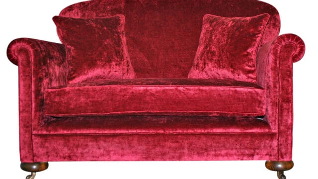 1920s style red velvet sofa