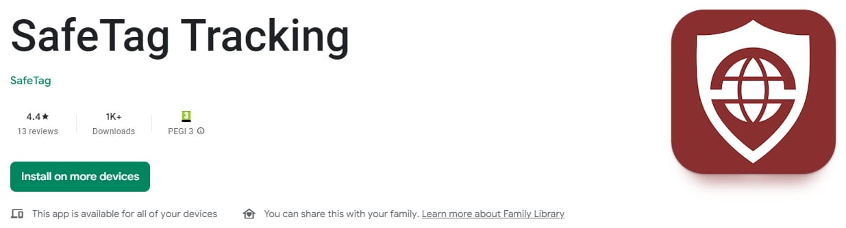 SafeTag Plug Image shows a screenshot of the SafeTag Tracking app.