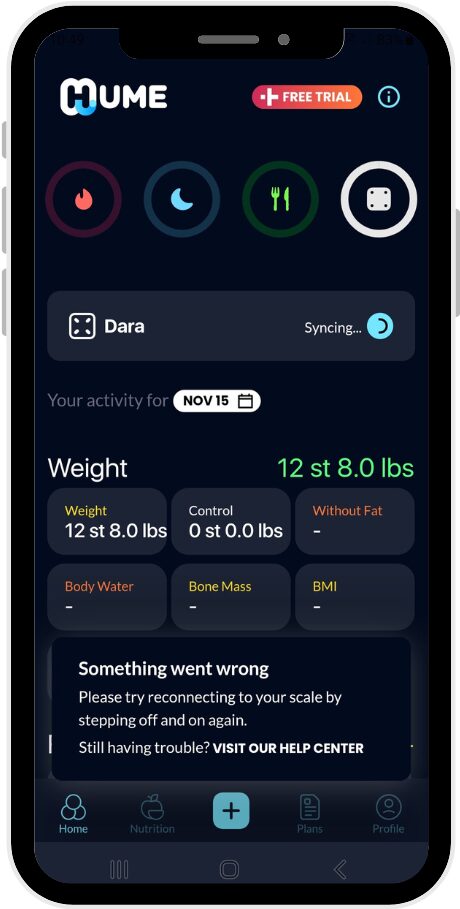 Image shows the Hume App screenshot with error message.