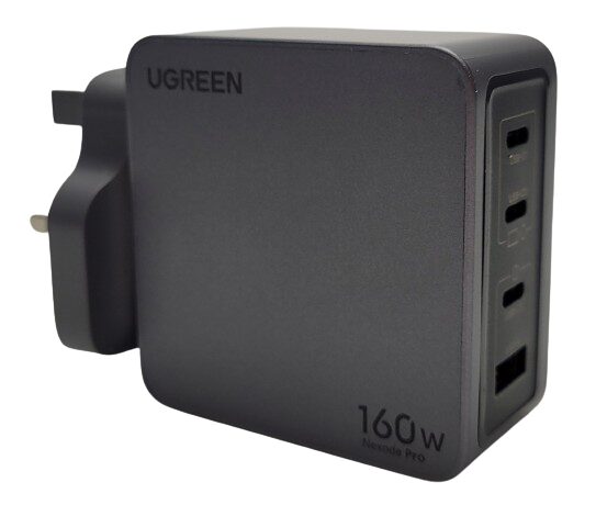 UGREEN Nexode Pro 160W USB C Charger Image shows the charger as a sideway view.