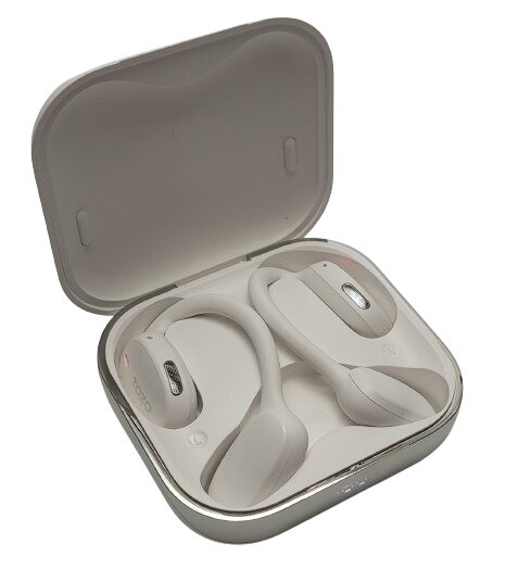 Image shows the TOZO OpenEgo charging in the case.