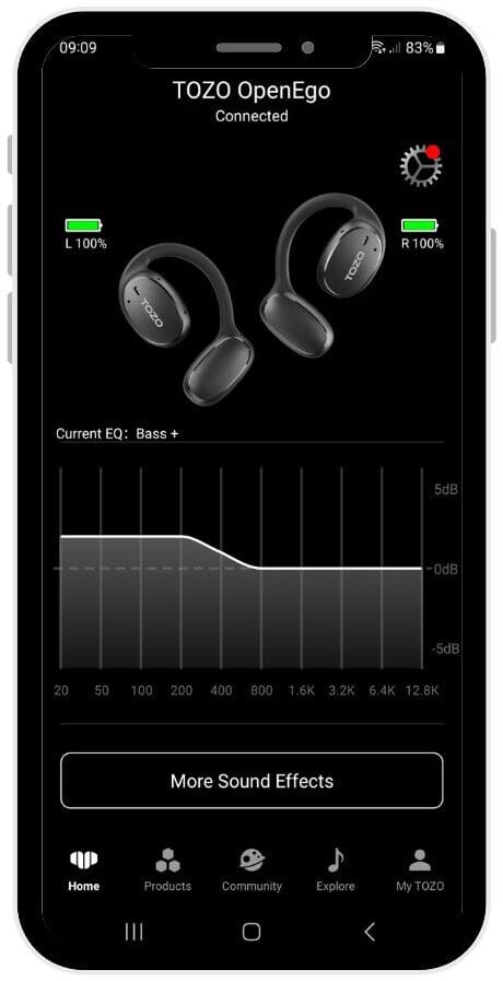 Image shows a screenshot of the TOZO app.