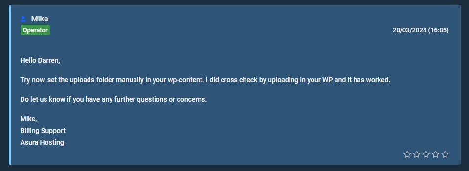 Screenshot of Mike fixing the issue.