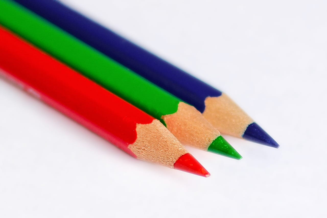 Image shows a Red, Green and Blue pencil.