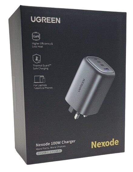 UGREEN Nexode 100W GaN Image shows the outer box of the UGREEN Nexode 100W GaN Wall Charger.