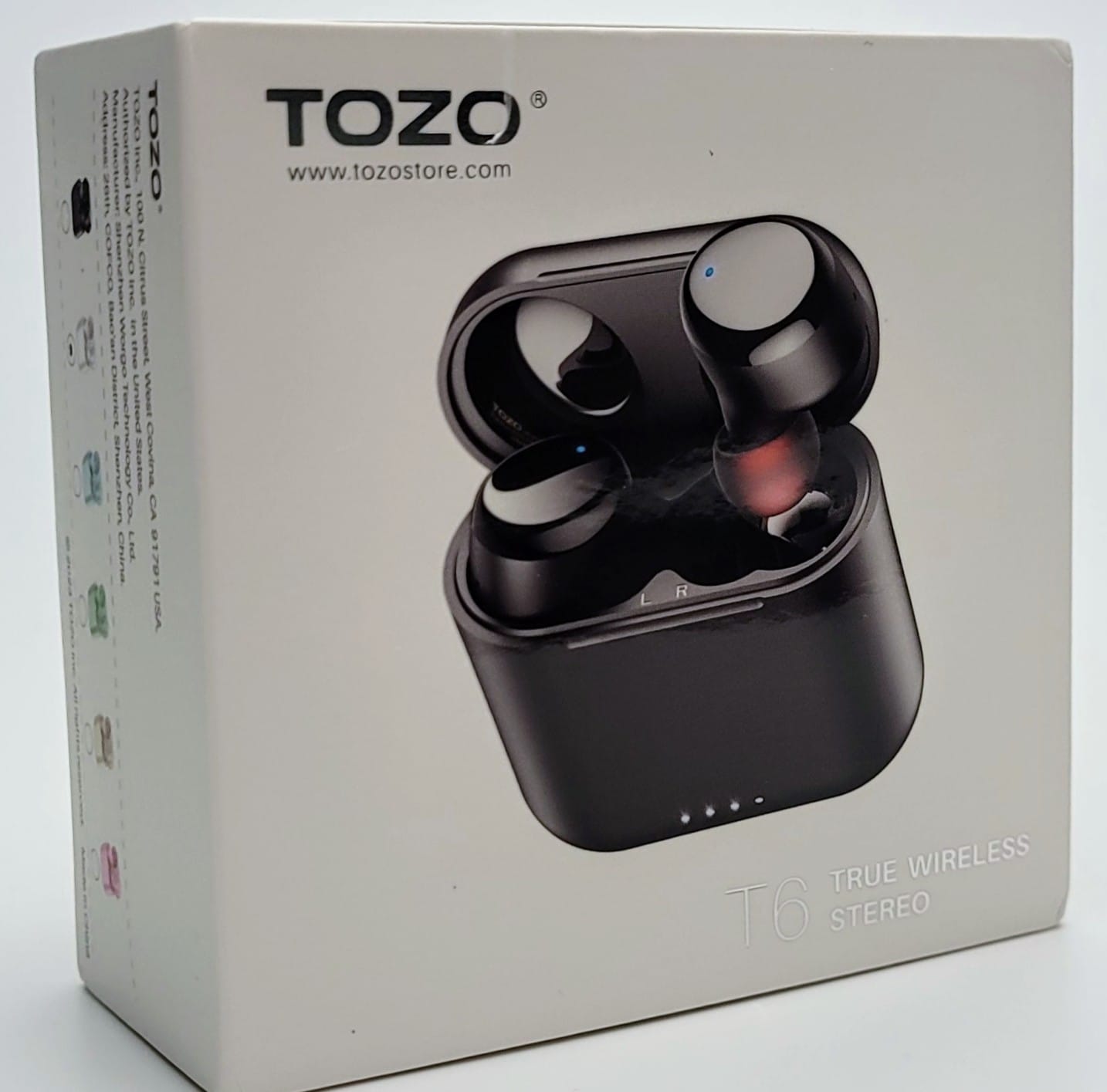 TOZO T6 Wireless Earbuds Image shows the outer box for the TOZO T6 Wireless Earbuds.