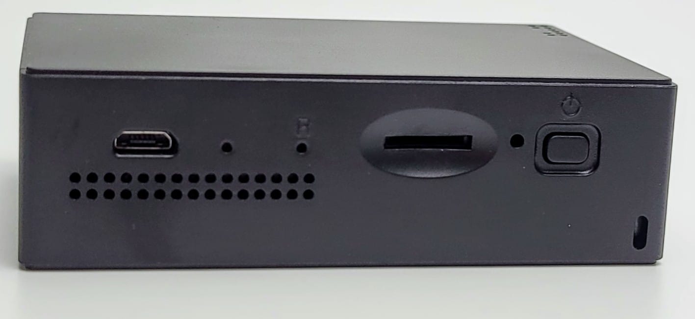 Image shows the back of the unit, there are ports and the Micro SD card slot.