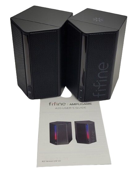 FIFINE Ampligame A20 Gaming Speakers Image shows the included contents in a laid out position.