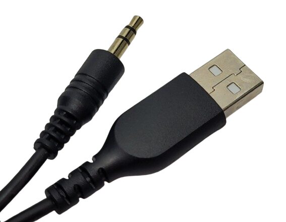 FIFINE Ampligame A20 Gaming Speakers Image shows the USB and 3.5mm AUX cable side by side.