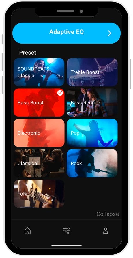 Image shows a screenshot for the equaliser settings.