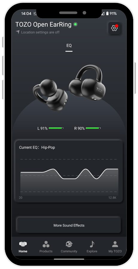 Image shows a screenshot for the TOZO app.