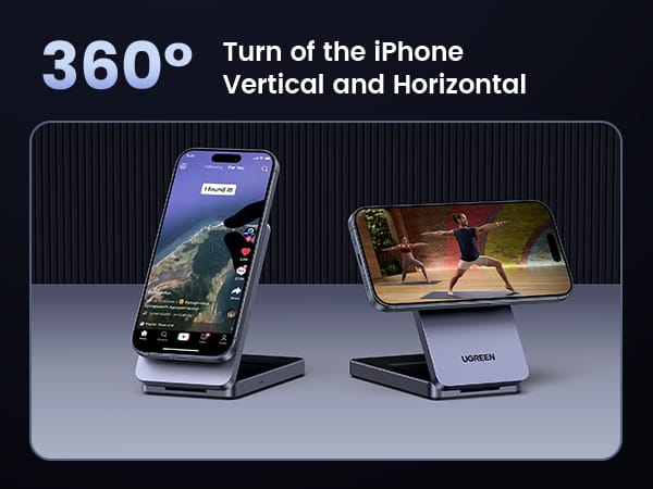 UGREEN 15W MagFlow MagSafe Charger Image shows the orientation of the charger for a phone.